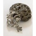 Brooch - Vintage Marcasite with Flowers and Leaves #ML1221 | Dimensions: 45mm x 35mm