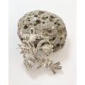 Brooch - Vintage Marcasite with Flowers and Leaves #ML1221 | Dimensions: 45mm x 35mm