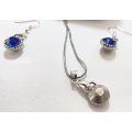 Set - 18k White Gold Plated Set of Earrings and Necklace With Synthetic Blue Sapphires #ML1230 R6...