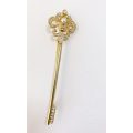Lapel Pin - Key Shaped With Diamante and Centre Pearl. Gold Colour