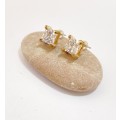 Earrings - Square Shaped Stud With Square Clear Gemstone. Gold Colour #ML1314