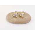 Earrings - Square Shaped Stud With Square Clear Gemstone. Gold Colour #ML1314