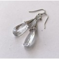 Earrings - Teardrop with Clear Diamante Stone. Silver Colour #ML1321
