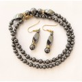 Set - Hematite Necklace and Earring Set. Curved Rectangular shape #ML1322
