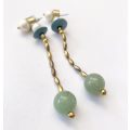Earrings - Art Deco With Pearls, Amazonite and Jade Stones. Gold Colour #ML1352
