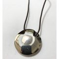 Necklace - Large Round Silver Pendant "Janhoek" on Black Cord #ML1388