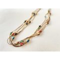 Necklace - 3 Thin Strands with Coloured Beads. Gold Plated #ML1392