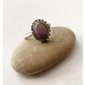 Ring - Band With Central Amethyst Stone Set on Silver Colour Plate. Silver Colour #ML1397