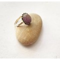 Ring - Band With Central Amethyst Stone Set on Silver Colour Plate. Silver Colour #ML1397