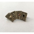 Brooch - Sterling Silver Bridge Player Marcasite Playing Cards. 4 suits #ML1404