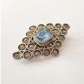 Brooch - Diamond Shape, Blue Centre Stone. Stamped Jerusalem Israel Sterling Silver #ML1414