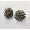 Earrings - Sterling Silver Screw On Earrings With Marcasite Flower Design #ML1426