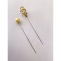 Hat Pins - Set of 2 Vintage Pins With Faux Pearls. One With Brass Snake-like Spiral, one with pla...