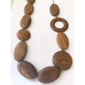 Necklace - Wooden Oval And Round Beaded Necklace With One Ring Bead On Green Cord #ML1497
