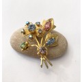 Brooch - Bouquet With Coloured Beads. Gold Colour #ML1533
