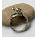 Ring - Sterling Silver Central Snake Head With Tail Along Band #ML1562