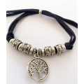 Bracelet - Tree of Life Pendant, Silver Colour, on Black Cord (adjustable) #ML1565