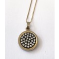 Necklace - Silver Chain With Circular Disk. Diamante Stones Inset #ML1575