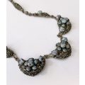 Necklace - Vintage Sterling Silver Rustic Chic Chain With Blue Stones. 3 x half moon central pend...