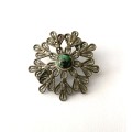 Brooch - Vintage Silver Flower Pattern With Eilat Stone In Centre. Lightweight #ML1607