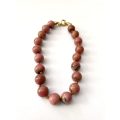 Bracelet - Dusty Pink Coloured Semi-precious stones On Thin Rope. Gold Colour Clasp #ML1609