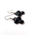 Earrings - Drops With 3 Joined Lightweight Black Circles. Silver Colour Hook #ML1623