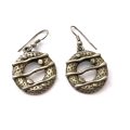 Earrings - Drops with Cut Out Circles and Horizontal Strips. Silver Colour #ML1626