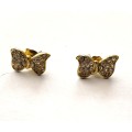 Earrings - Small Butterfly Studs With White Stones. Gold Colour #ML1641