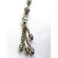 Necklace - Long Chunky Chain With 3 large Baubles at the bottom With smaller Baubles Hanging. Sil...