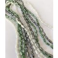 Necklace - 3 x Strands of Pearly Beads. Green, Grey, White #ML1666