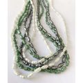 Necklace - 3 x Strands of Pearly Beads. Green, Grey, White #ML1666