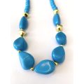 Necklace - Turquoise Beads With Gold Colour Divider Beads #ML1686