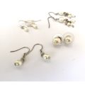 Earrings - 4 Sets. 3 Hanging Drops and 1 Stud. Pearly Beads. Silver Colour #ML1688