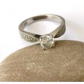 Ring - 925 Sterling Silver Band With Centre White Stone and Smaller White Stones on Either Side #...