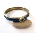 Bracelet - Metal Bangle With Spring Closing. Turquoise Inlay With Silver and Diamante Surrounding...
