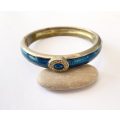 Bracelet - Metal Bangle With Spring Closing. Turquoise Inlay With Silver and Diamante Surrounding...