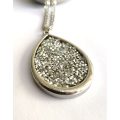 Pendant - Long Double Chain With Large Teardrop Sparkly Pendant. Silver Colour #ML1701
