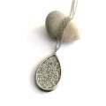Pendant - Long Double Chain With Large Teardrop Sparkly Pendant. Silver Colour #ML1701