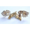 Earrings- Vintage Retro Cream and Gold Tone Unusual Bird Wing Shape Clip on Earrings