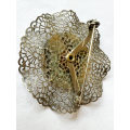 Brooch- Dainty Filigree Silver Tone Design with Mother of Pearl Centre ML1762