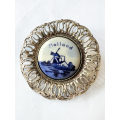 Brooch- Delft Vintage Silver Tone Lace Filigree Porcelain Windmill Design with Holland Written on...