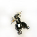 Earrings - For Pierced Ears. Hanging with Clear Large Stones. Jet Black Colour Stone in Metal Fra...