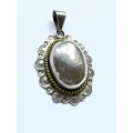 Pendant - Etched Border. Two Tone with Pop Out Oval Centre Piece. TM 142 Mexican 925 Silver ML1844