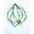 Bracelet - 3 Strand Maruno Glass Bracelet. Green and White Glass ML1846