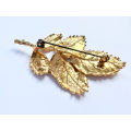Brooch - Vintage Multi Leaf Stem Brooch. Brush Textured. Gold Tone ML1858