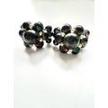 Earrings - Vintage Faux Pearls. Black with Splash of Gold Beads. Huggies ML1864