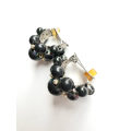 Earrings - Vintage Faux Pearls. Black with Splash of Gold Beads. Huggies ML1864