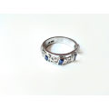 Ring - Vintage 925 Silver with Blue Rectangle and Hollow Floral Pattern ML1912