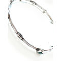 Bangle - 925 Silver Band, Multi Shaped Stones. Multi Colour Strips of Silver in between each Ston...