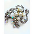 Brooch - Vintage Swirl Marcasite, Faux Pearls and Faux Crystal Design ML1924